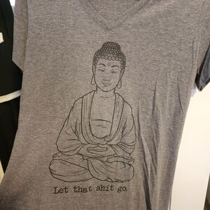 Gray V-Neck Buddha Graphic Tee - 'Let that shit go.'